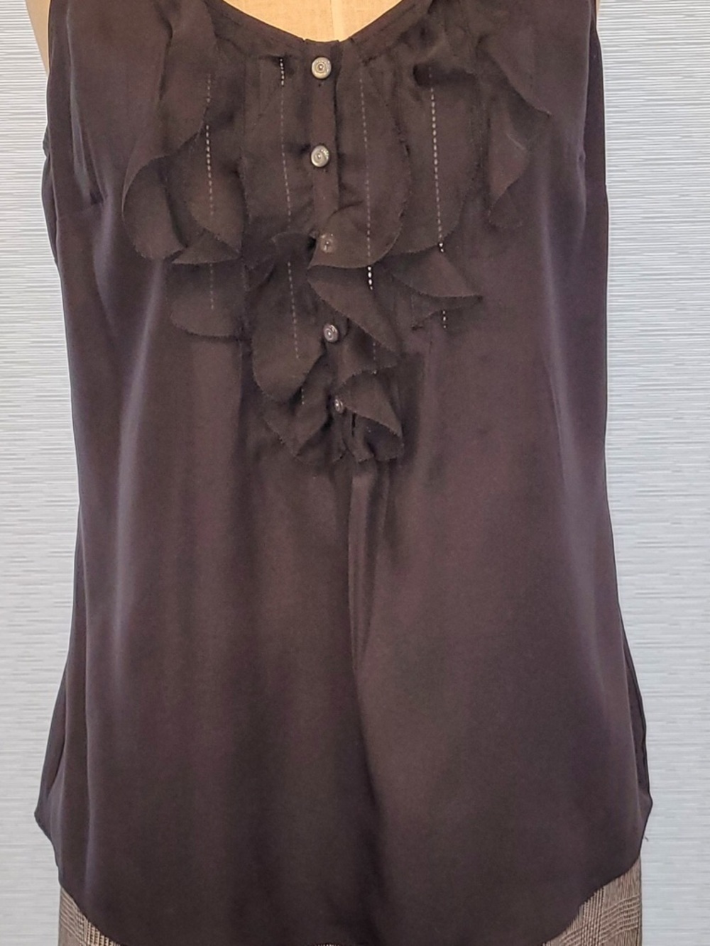 White House Black Market Black Ruffle-Front Sleeveless Camisole